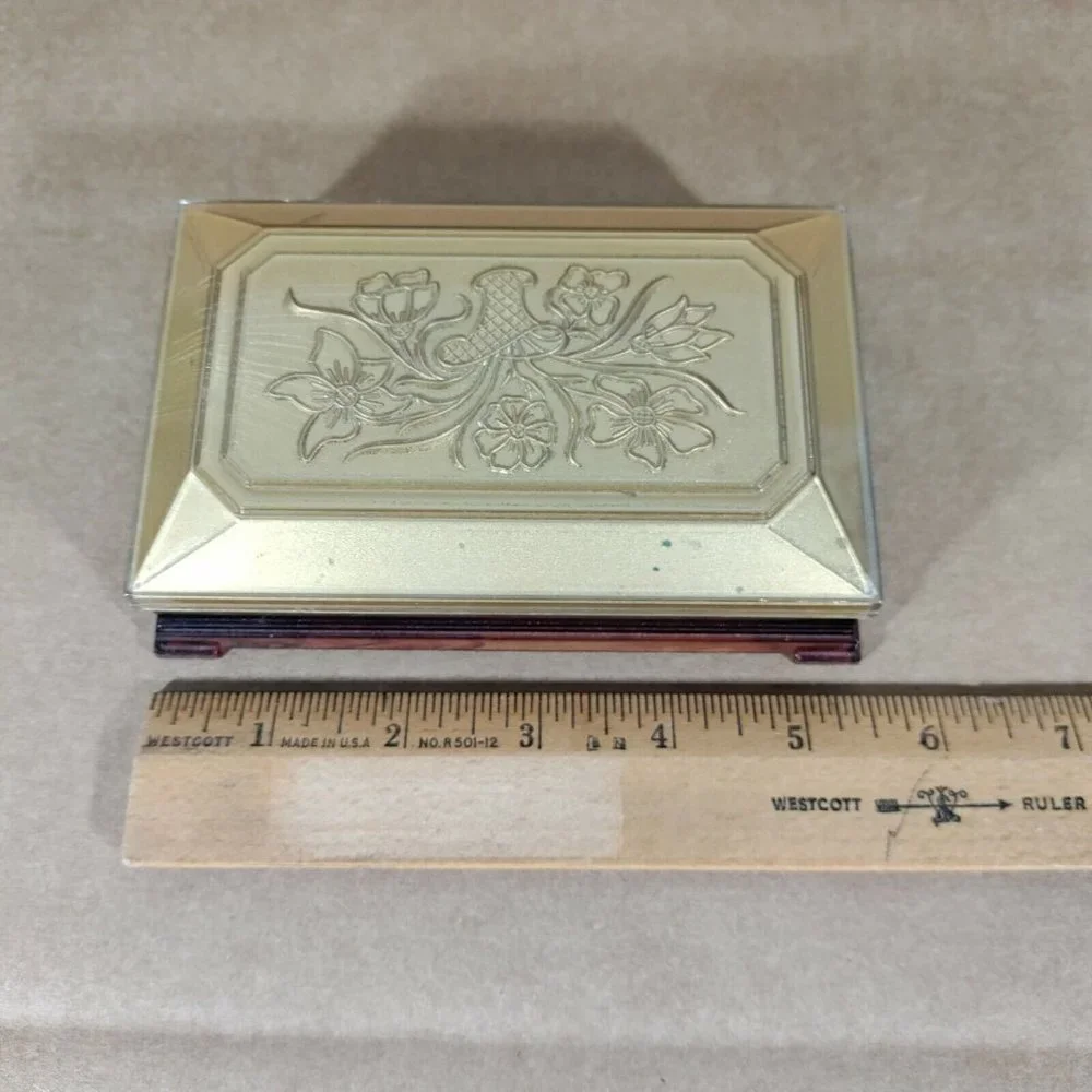 2/$20 Clear Amber Gold Tone Plastic Jewelry Box Fosta Product Made In USA Floral